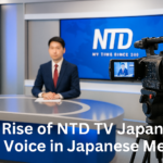 Professional newsroom of NTDTVJP with anchor and camera, symbolizing a new voice in Japanese media