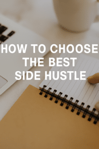 “Laptop, spiral notebook, and hand pointing at blank page with text overlay ‘How to Choose the Best Side Hustle’ — representing decision-making and planning.”