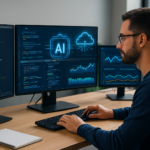 Developer using AI-powered console with real-time dashboards and cloud monitoring tools