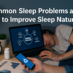 “Person sleeping peacefully in a cozy bedroom with natural sleep aids like herbal tea and diffuser